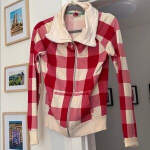 Comfy red plaid zip up